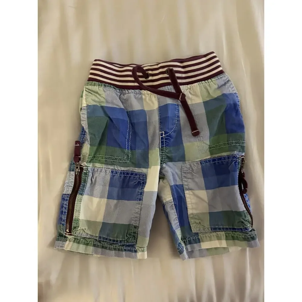 Mini Boden Blue Green Plaid Shorts size 2